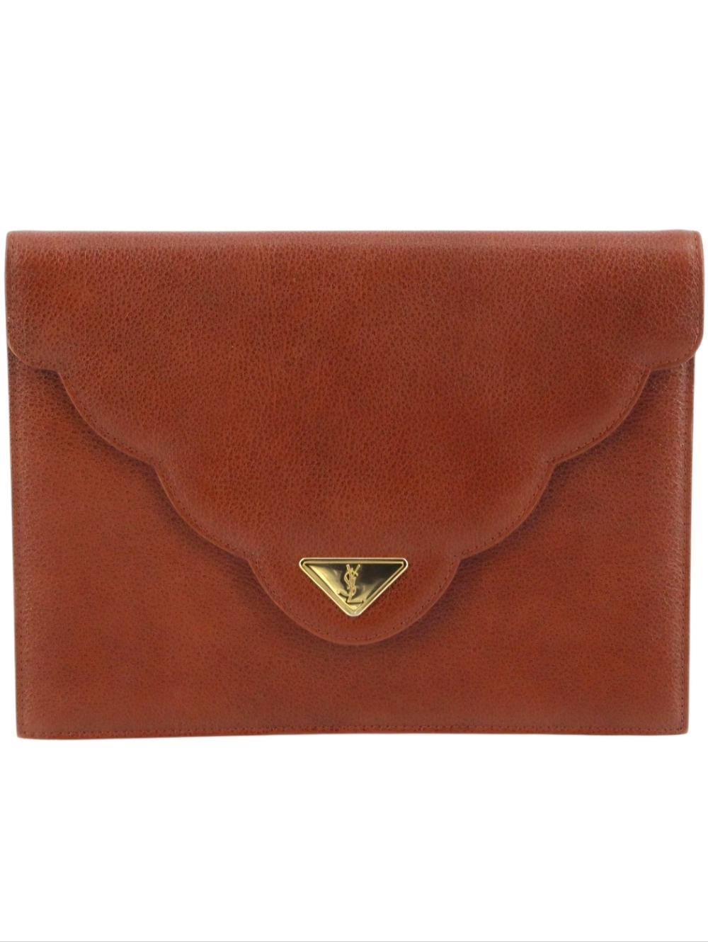 Yves Saint Laurent Clutch Bag Scalloped Leather Envelope Gold YSL Logo Vintage